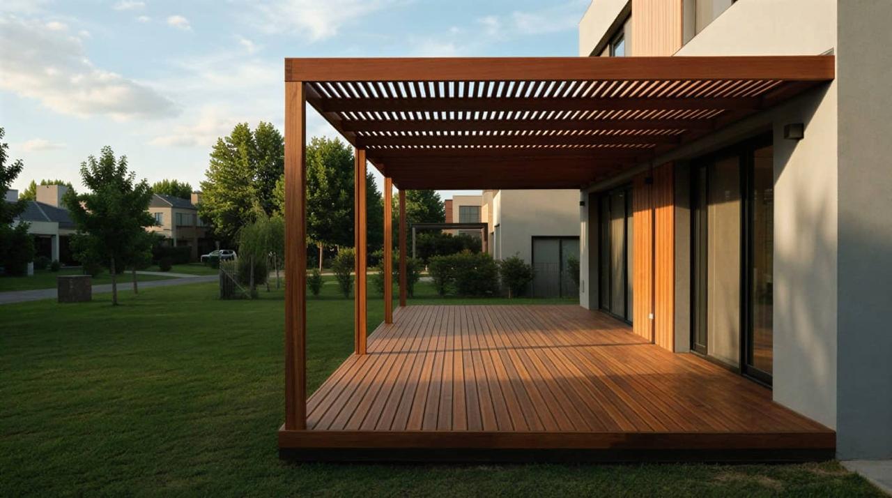 Deck de madera con pérgola integrada — Don Deck