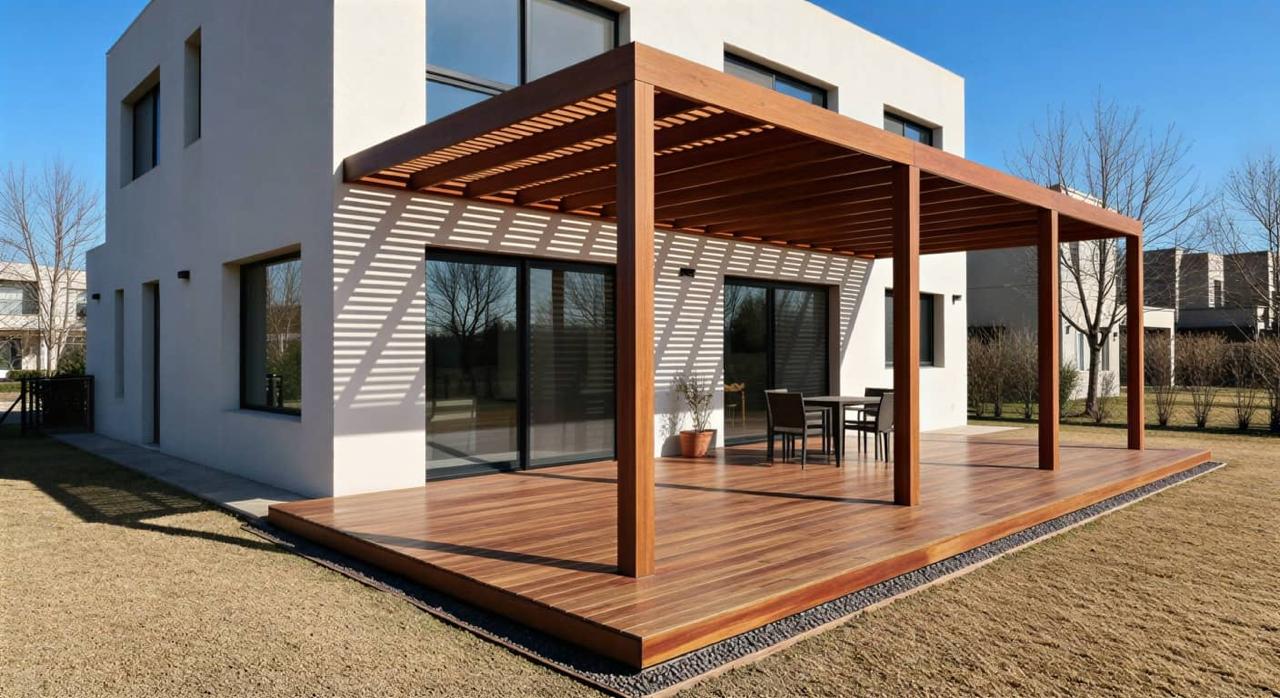 Deck de madera con pérgola integrada — Don Deck